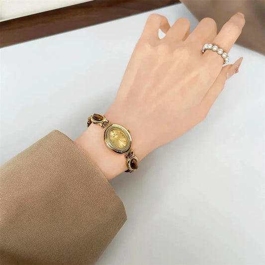 Luckacco BS Bee Sister Quartz Vintage Woman Watch Oval Dial Light Luxury Ladies Wristwatches Fashion Casual Simple Women Watches