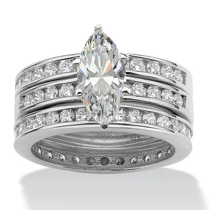 Luckacco Luxury Marquis Cut Droplet Ring Women's Gorgeous Anniversary Party Jewelry Noble  Fashion Engagement Ceremony Accessories