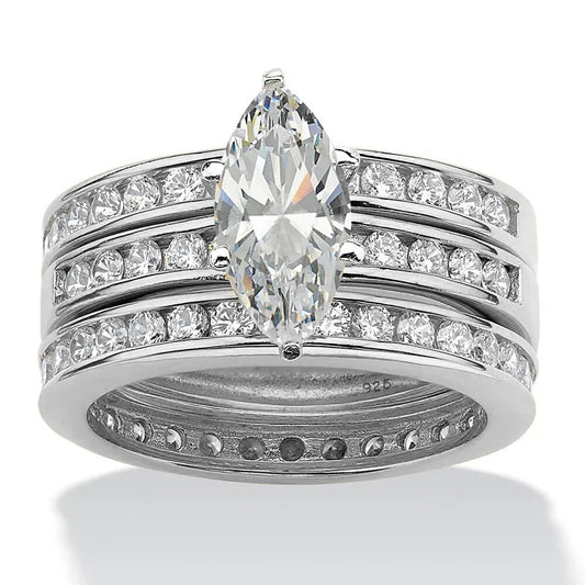 Luckacco Luxury Marquis Cut Droplet Ring Women's Gorgeous Anniversary Party Jewelry Noble  Fashion Engagement Ceremony Accessories