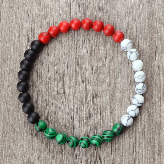 Luckacco Classic Natural Stone Palestine Flag Bracelet Men Women National Flag Beads Bracelet Christmas Prayer Beads Worship Jewelry Gift