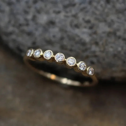 Luckacco daily picks Minimalist Gold Color Wedding Rings for Women Paved Dazzling Crystal CZ Stone Simple and Elegant Rings New Trendy Jewelry