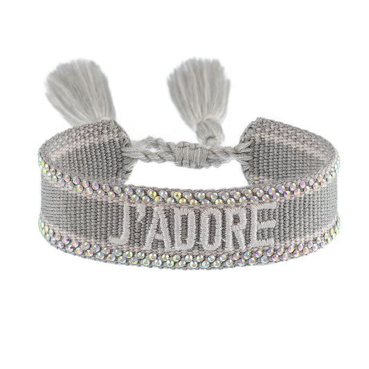 Luckacco Rhinestone Embroidery Woven Bracelets Adjustable Rope Stackable Bangle For Women
