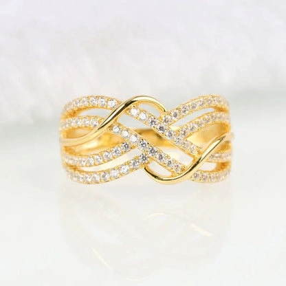 Luckacco New Multi Cross Design Gold Color Women Rings for Wedding Luxury Paved CZ Exquisite Female Accessories Fashion Modern Jewelry