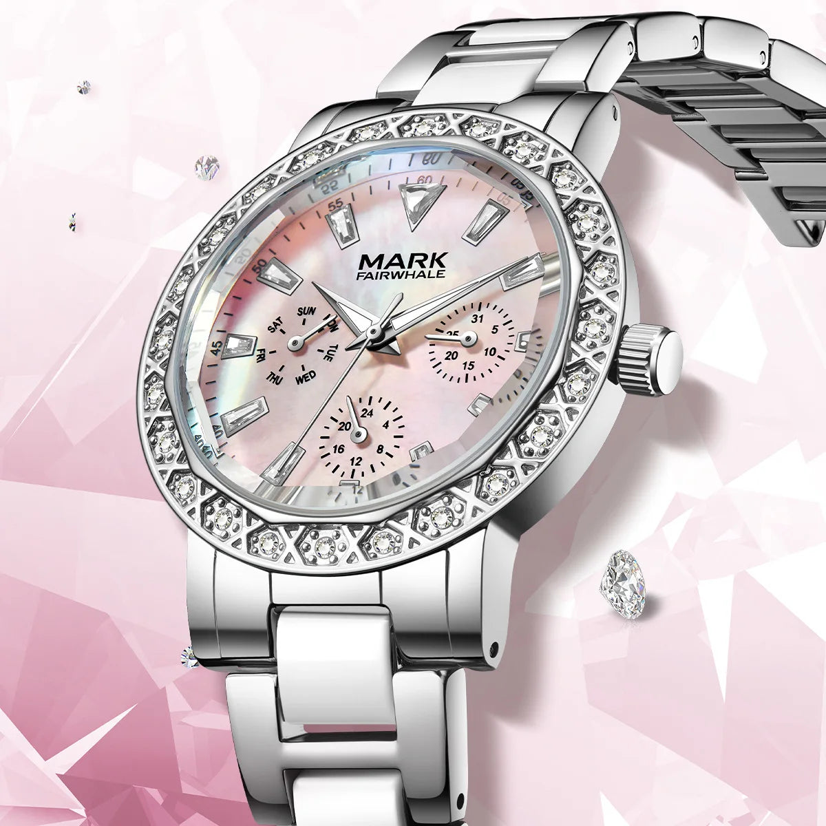 luckacco mark fairwhale dress pink diamond watch for women fashion ceramic chain quartz watch luxury brilliant beimu wristwatch ladies
