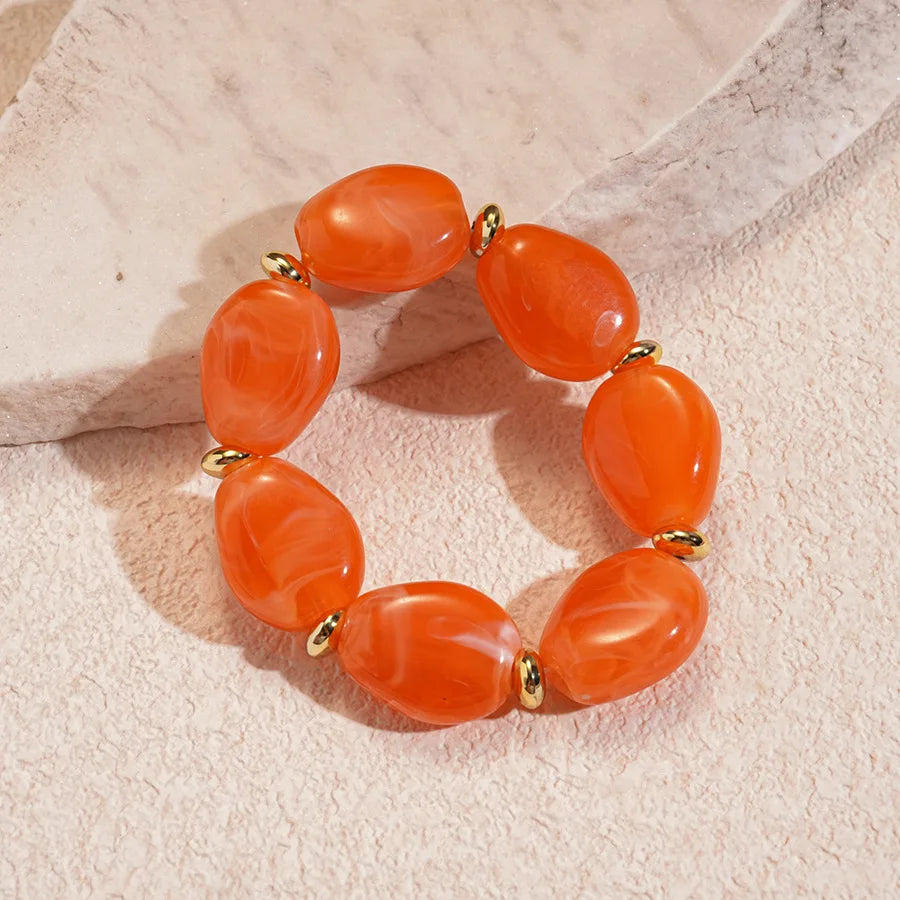 luckacco 7 styles trendy splicing acrylic round beads bracelets bohemian thick irregular resin elastic bangles retro jewelry for women f