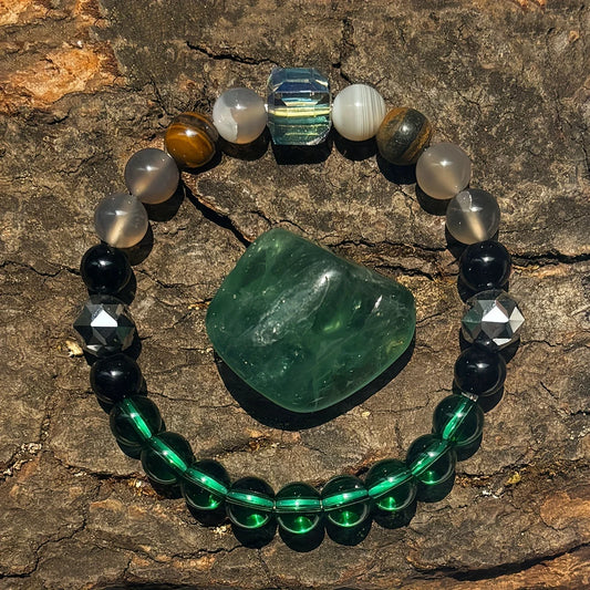 Luckacco Attract Wealth Abundance and Prosperity Bracelet Made of Tiger Eye Stone and Green Healing Crystal Handmade Bracelet for Men and