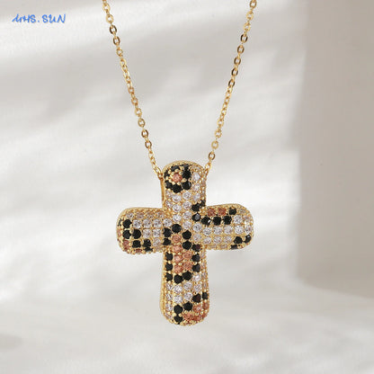 Luckacco SUNSLL Classic Chunky Full Cubic Zircon Cross Pendant Necklaces For Women Men Gold/Silver Color Catholicism Religious Jewelry