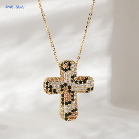Luckacco SUNSLL Classic Chunky Full Cubic Zircon Cross Pendant Necklaces For Women Men Gold/Silver Color Catholicism Religious Jewelry