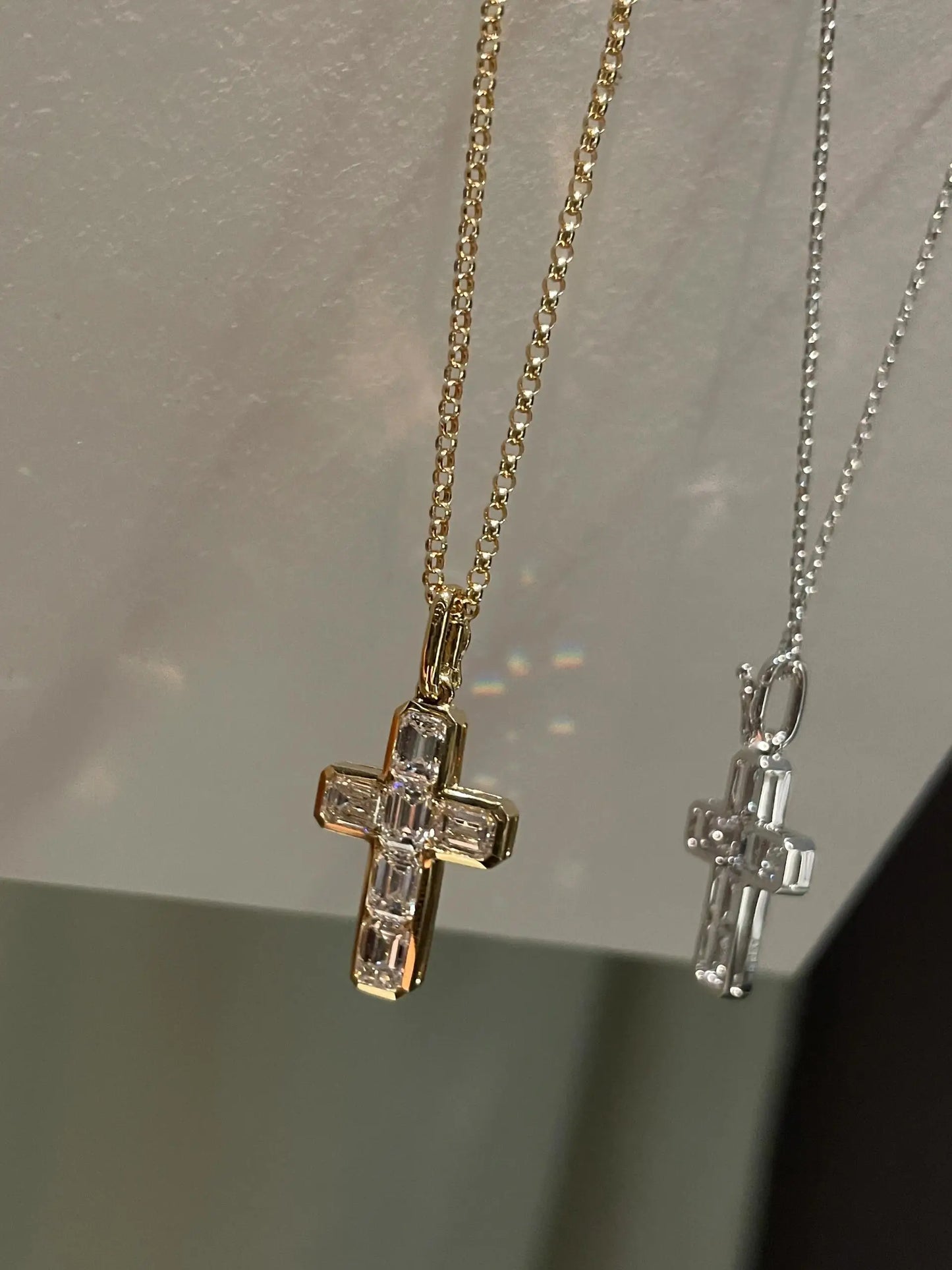luckacco 18k solid real gold lab grow diamond necklace 6 stone emerald 2ct round cross pendant igi diamond cvd/hpht custom 14k gold