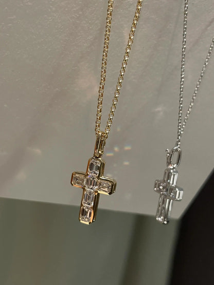 Luckacco 18K Solid Real Gold Lab Grow Diamond Necklace 6 stone emerald 2CT Round Cross Pendant IGI Diamond CVD/HPHT Custom 14K gold