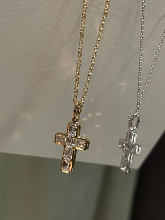 Luckacco 18K Solid Real Gold Lab Grow Diamond Necklace 6 stone emerald 2CT Round Cross Pendant IGI Diamond CVD/HPHT Custom 14K gold