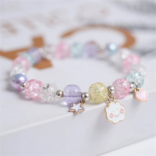 Luckacco Girls First Day of School Bracelet Cute Friendship Princess Bracelet for Kids Cartoon Rabbit Unicorn Charms Jewelry Accessories