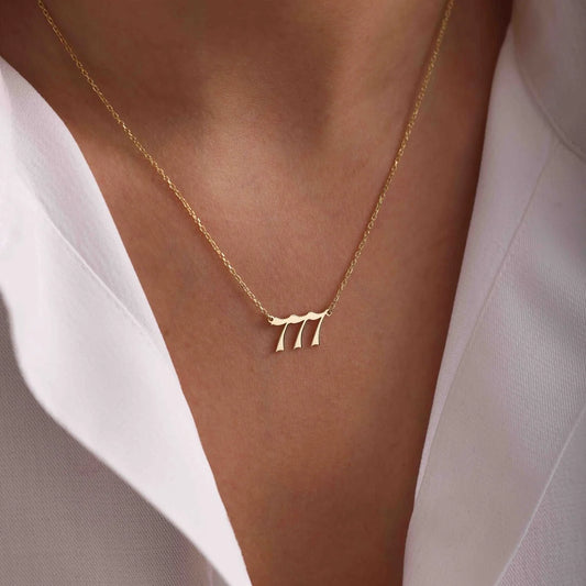 Luckacco Personalized Gold Angel Number Necklace Lucky Number 111 222 333 444 555 666 777 888 999 Silver Number Pendant Gift for Her