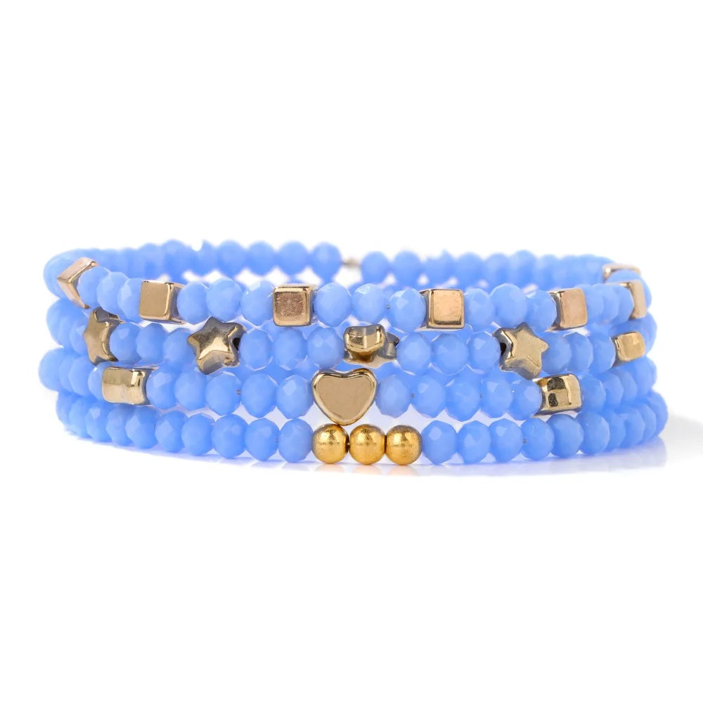 luckacco 4pcs/set shinning crystal beads elastic bracelet bohemian faceted colorful crystal glass beaded bracelet bangles set for women
