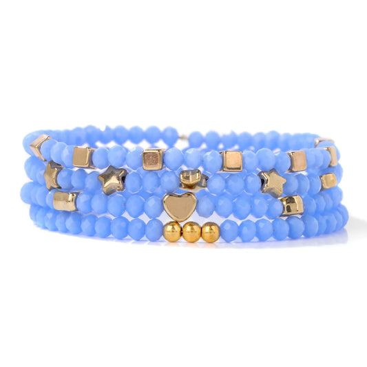 Luckacco 4Pcs/set Shinning Crystal Beads Elastic Bracelet Bohemian Faceted Colorful Crystal Glass Beaded Bracelet Bangles Set For Women