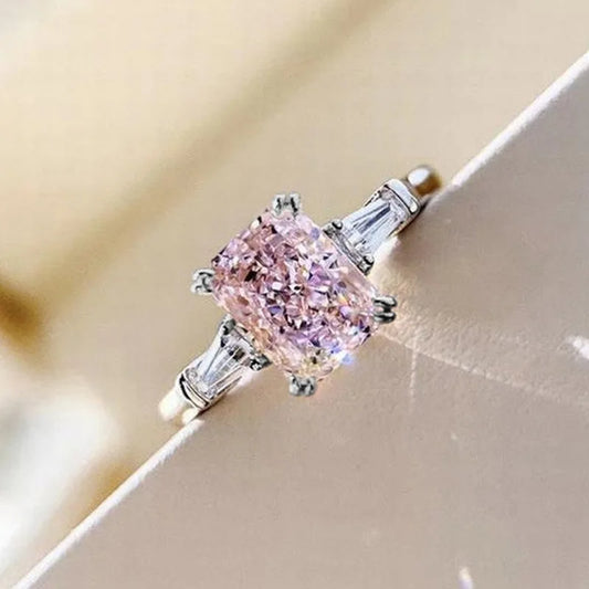 Luckacco Square Pink Cubic Zirconia Wedding 925 Sterling Silver Rings for Women Romantic Bridal Marriage Party Rings Fashion Jewelry