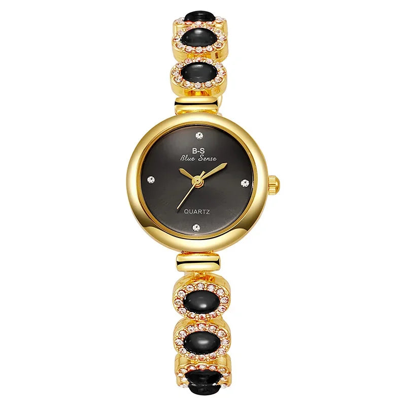 luckacco famous brand women's quartz watches luxury green gemstone bracelet watch gift female wristwatch  relojes para mujer