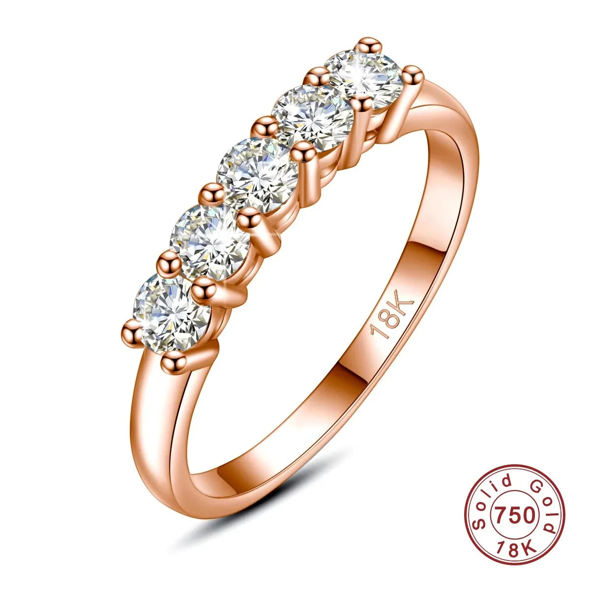 luckacco with certficate 18k solid rose gold ring for women 5 stone au 750 luxury wedding band jewelry with stamp trendy engagement gift