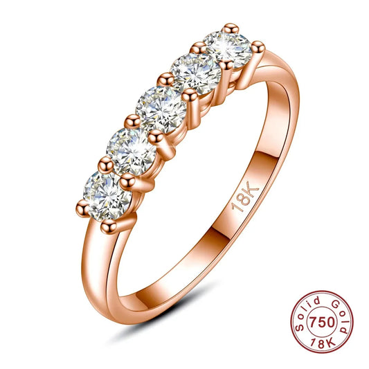 Luckacco With Certficate 18K Solid Rose Gold Ring For Women 5 Stone AU 750 Luxury Wedding Band Jewelry With Stamp Trendy Engagement Gift