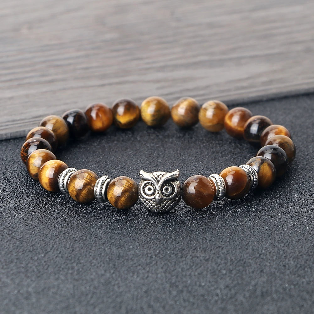 luckacco vintage owl charm bracelets & bangles for men women natural lava stone malachite beads couple bracelets friendship jewelry gifts