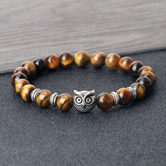 Luckacco Vintage Owl Charm Bracelets & Bangles For Men Women Natural Lava Stone Malachite Beads Couple Bracelets Friendship Jewelry Gifts