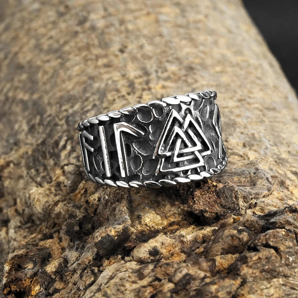 luckacco vintage nordic viking ring stainless steel men ethnic belief odin compass valknut tree of life ring amulet jewelry