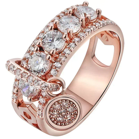 Luckacco Engagement Jewelry Gifts Vintage Royal Blue Stone Ring Yellow Gold Color Luxury Female Wedding Rings for Women Round Dangle Ring