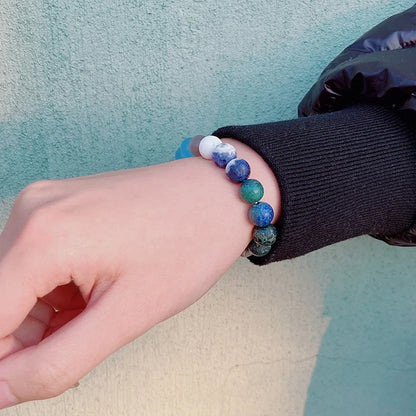 Luckacco 2024 New Universe Galaxy Bracelet Simple 10MM Natural Sodalite Turquoises Stone Bead Bangle Planet Solar System Earth Mars Gift