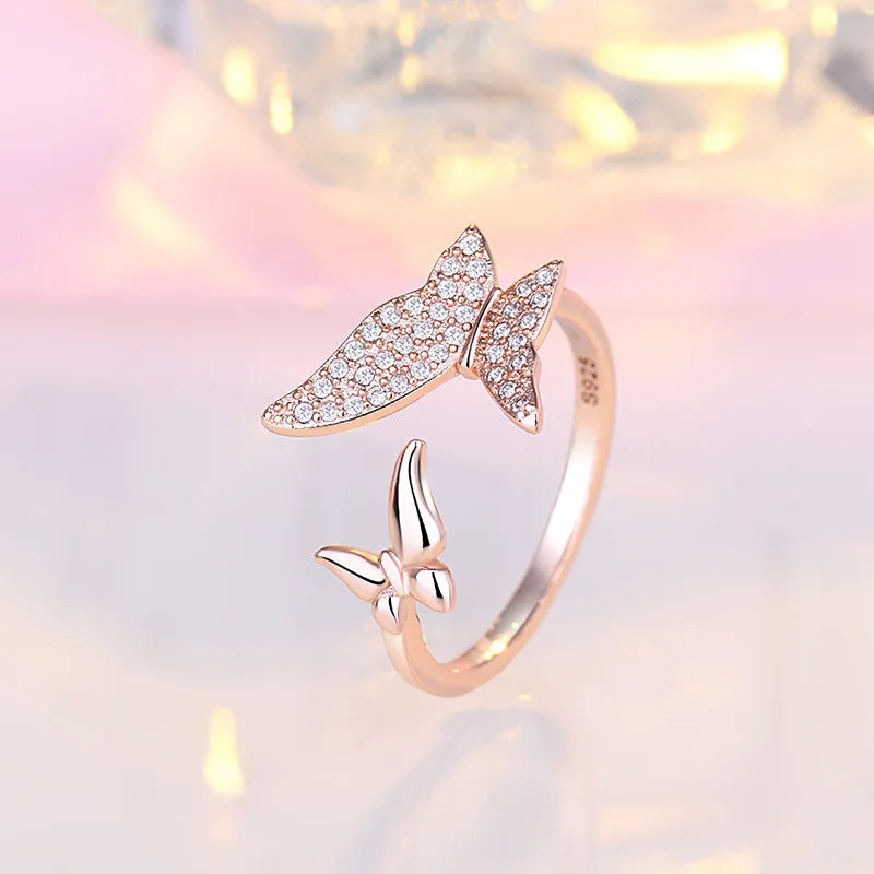 luckacco 925 sterling silver zircon butterfly ring for women rings wedding fine jewelry accessories 2025 trendy party gifts