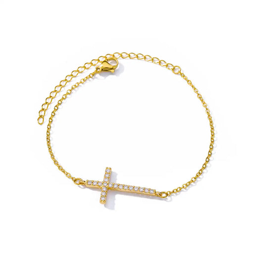 Luckacco Elegant Zircon Flowers Bracelet For Women Girls Charm Gold Color Stainless Steel Plant Bracelets Luxury Designer Jewelry Gifts