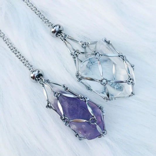 Luckacco Stainless Steel Crystal Holder Cage Necklace Silver Color Interchangeable Stone Holder Necklace Necklace Accessories Gold Color