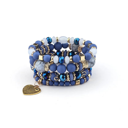 Luckacco 4Pcs/set Boho Ethnic Heart Beaded Bracelet Set For Women Handmade Crystal Beads Chain Bangle Female Bohemia Jewelry Gift