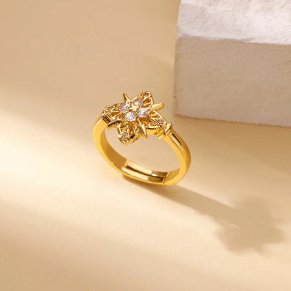 Luckacco Luxury Zircon Geometric Rings for Women Gold Color Adjustable  Stainless Steel Heart Flower Ring Wedding Fashion Jewelry Gift