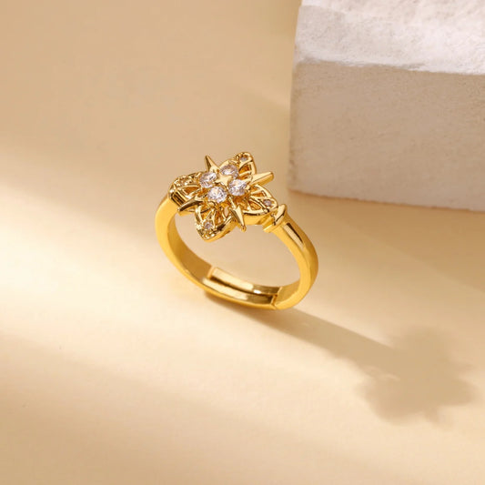 Luckacco Luxury Zircon Geometric Rings for Women Gold Color Adjustable  Stainless Steel Heart Flower Ring Wedding Fashion Jewelry Gift