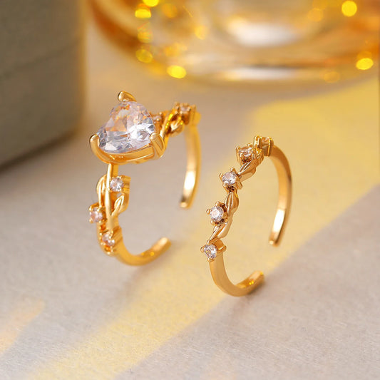 Luckacco Vintage Double Crystal Heart Ring Jewelry 2025 Trending New Fashion Zircon Heart Set Rings For Women Jewellery Anel Bague Gifts