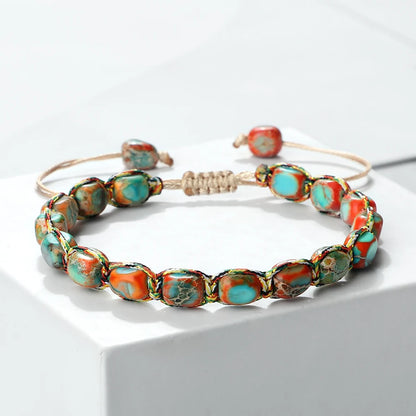 Luckacco Bohemian Imperial Stone Beaded Bracelet Handmade  Braided String Bangles Friendship Jewelry Gift Vintage Design Strand Bracelets