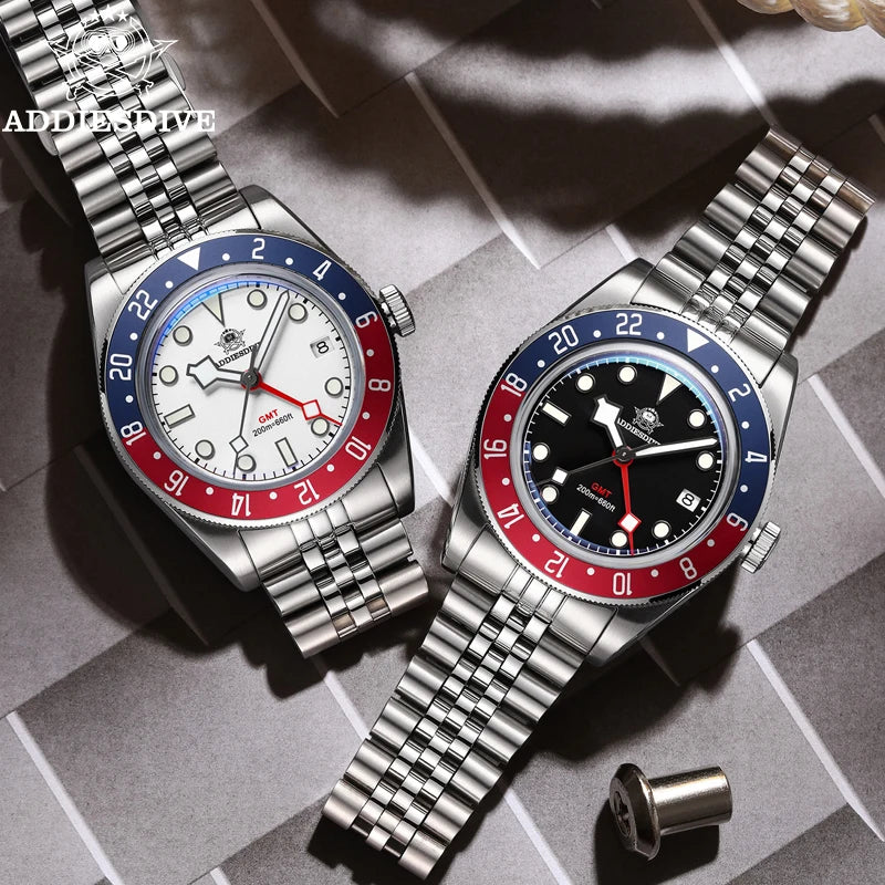 luckacco addiesdive luxury gmt515-24h men's watch diver 200m bubble mirror glass bgw9 super luminous stainless steel men's analog watches