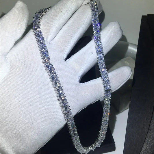 Luckacco 14K White Gold Trendy Chocker Necklace Princess Cut Lab Diamond Party Wedding Necklace for Women Men Charm Jewelry