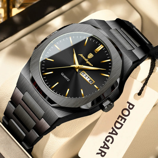 Luckacco POEDAGAR Fashion Brand Male Watch Waterproof Luminous Stainless Steel Watches For Men Date Week Casual Quartz Men's Clock Reloj