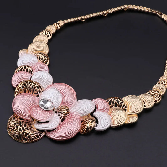 Luckacco Fashion African Jewellery Set Dubai Gold Color Jewelry Sets Women Customer Nigerian Wedding Flower Design Gift