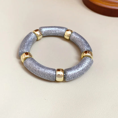 Luckacco Splicing Bamboo Tube Acrylic Smudging Bangles for Women Men Fashion Geometric Elastic Bracelets Bangles Jewelry Couple Gifts F