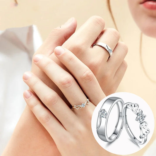 Luckacco High-quality Couple Wedding Ring for Woman Men 2Pcs Love Heart Zircon Adjustable Rings Fashion Stainless Steel Engaged Jewelry