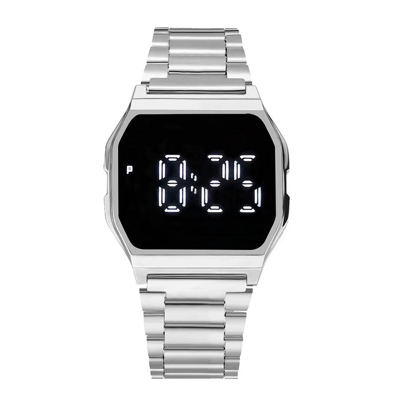 luckacco luxury gold silver sports military watches men women led digital wristwatches retro f91w steel band electronic watch wrist clock