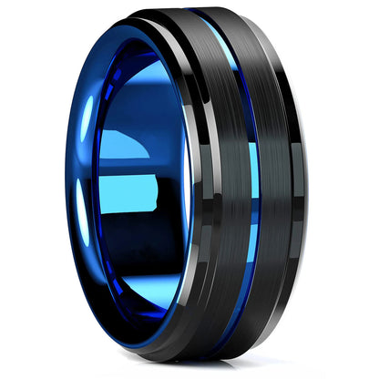 Luckacco Fashion 8mm Black Tungsten Wedding Celtic Dragon Rings Inlaid Blue Zircon Stainless Steel Rings for Men Blue Carbon Fibre Ring