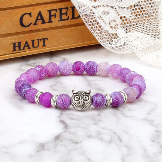 Luckacco Vintage Owl Charm Bracelets & Bangles For Men Women Natural Lava Stone Malachite Beads Couple Bracelets Friendship Jewelry Gifts