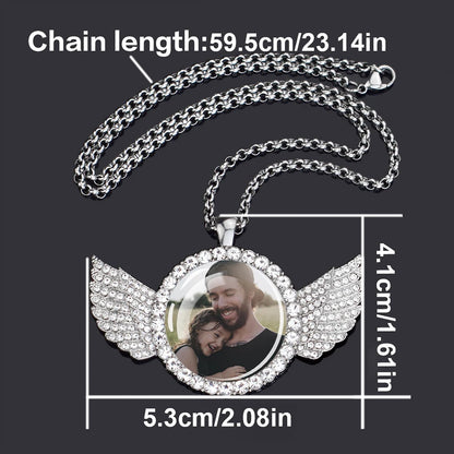 Luckacco Custom Necklace Personalized Photo Picture Angel Wings Rhinestone Pendant Chains Necklaces Creative Fashion Hip Hop Jewelry Gift