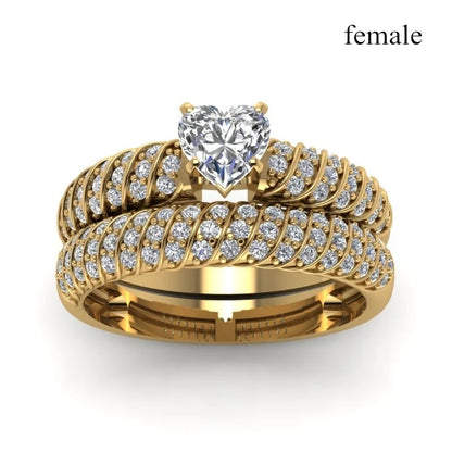 Luckacco Fashion Couple Rings Romantic White Rhinestones CZ Women Rings Set Simpe Men's Stainless Steel Rings For Couple Wedding Jewelry
