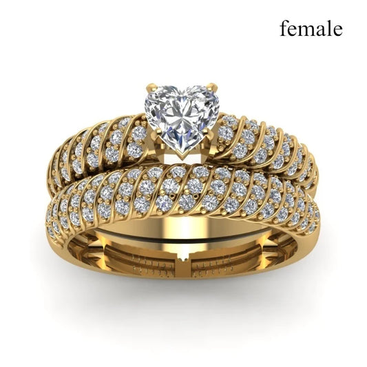 Luckacco Fashion Couple Rings Romantic White Rhinestones CZ Women Rings Set Simpe Men's Stainless Steel Rings For Couple Wedding Jewelry