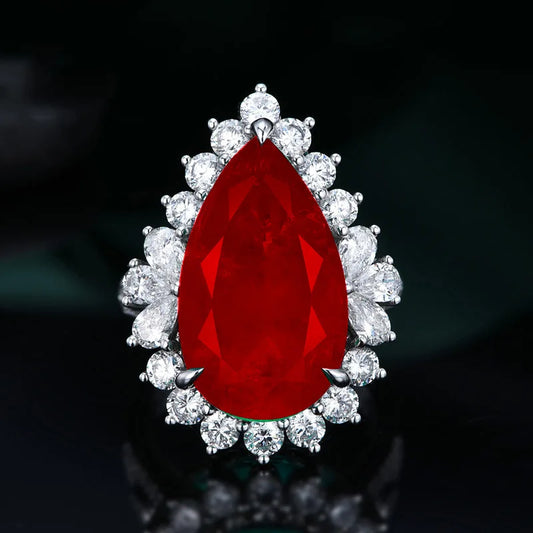 Luckacco Luxury Water Drop Lab Emerald Sapphire Open Ring Exquisite Silver 925 Banquet Finger Rings Valentine's Day Gifts