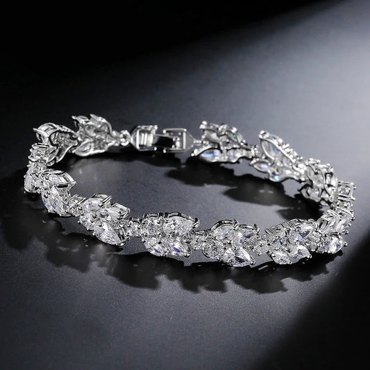 Luckacco picks Luxury AAA Cubic Zirconia Wedding Bracelets for Women High Quality White Gold Color Leaf Charm Bracelet Bangles
